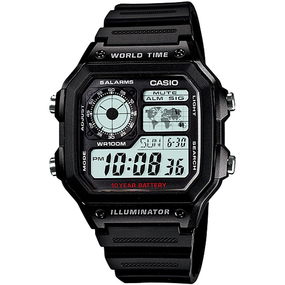 Мъжки дигитален часовник Casio - AE-1200WH-1AVDF - черен, дигитален с квадратен корпус 