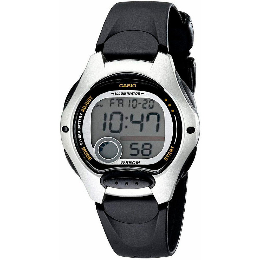 Детски дигитален часовник Casio - LW-200-1AVDF -  с черна силиконова каишка, сив корпус и дигитален циферблат