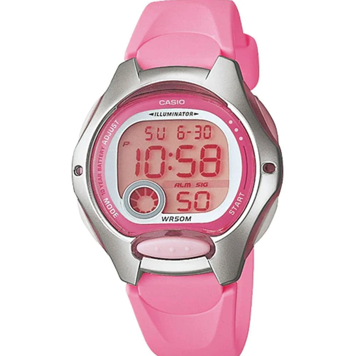 Детски дигитален часовник Casio - LW-200-4BVDF  с розова каишка , сив корпус и дигитален циферблат