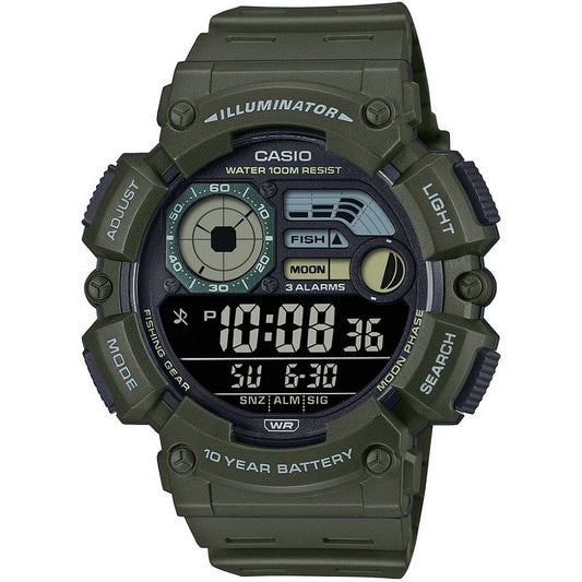 Мъжки часовник Casio Fishing Gear - WS-1500H-3BVEF  - часовник от серията на  Casio Fishing Gear.  За запалените рибари. Часовник за риболов. показва фази на луната, кога е активна рибата 