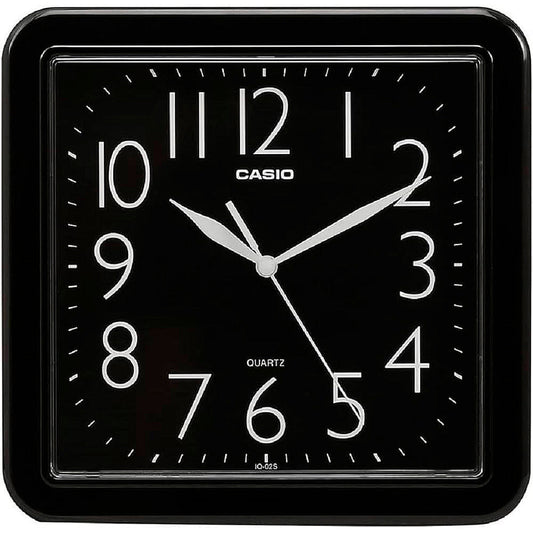 Стенен часовник Casio-iq-06-1df квадратен, с черен циферблат и бели арабски цифри 