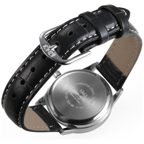 Дамски часовник Q&Q – C215J304Y с черна кожена каишка
