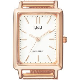 Дамски часовник Q&Q - QB95J021Y. Дамски часовник с метална верижка и правоъгълен корпус в цвят розово злато.