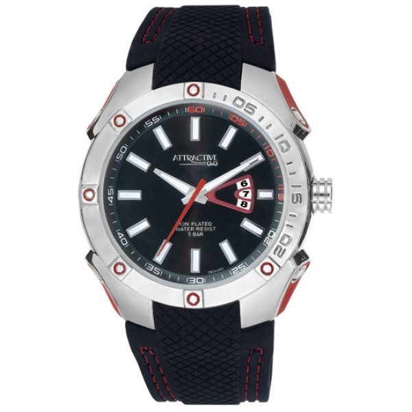 Мъжки часовник Q&Q DB24J302Y от серията Atractive с черна силиконова каишка и сребрист корпус от Juel.bg