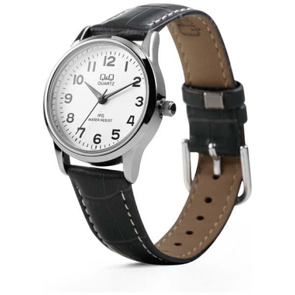 Дамски часовник Q&Q - C215J304Y с черна кожена каишка