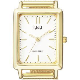 Дамски часовник Q&Q - QB95J011Y с метална верижка в златист цвят и правоъгълен корпус.