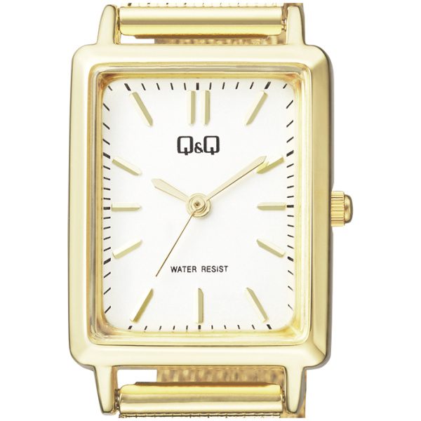 Дамски часовник Q&Q - QB95J011Y с метална верижка в златист цвят и правоъгълен корпус.