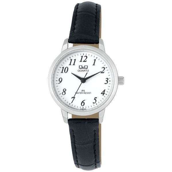 Дамски часовник Q&Q - C155J314Y с черна кожена каишка