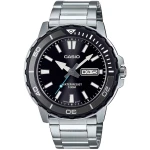 Мъжки часовник Casio със сива стоманена верижка и черен циферблат