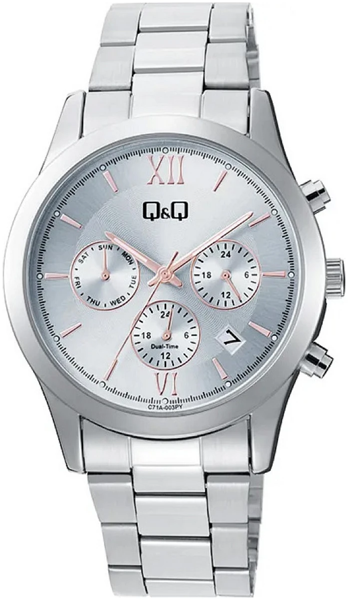 damski-chasovnik-qampq-dual-time-c71a-003py Дамски часовник Q&Q Dual-Time - C71A-003PY , аналогов циферблат с втора часова зона и дата от месеца