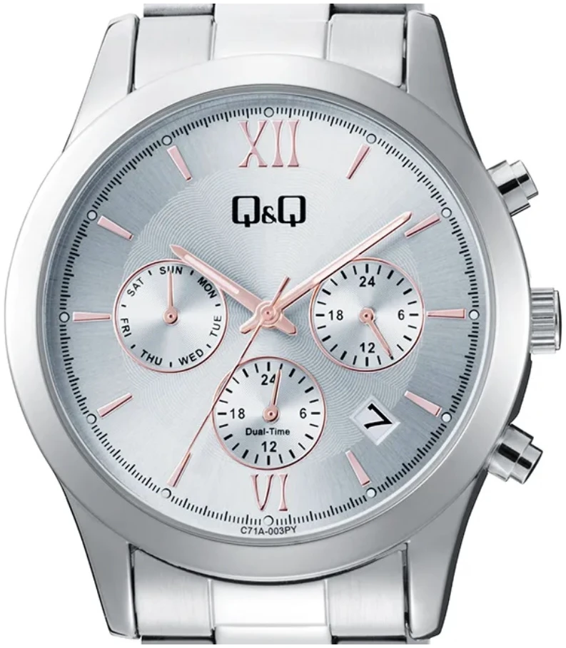 damski-chasovnik-qampq-dual-time-c71a-003py_ Дамски часовник Q&Q Dual-Time - C71A-003PY , аналогов циферблат с втора часова зона и дата от месеца